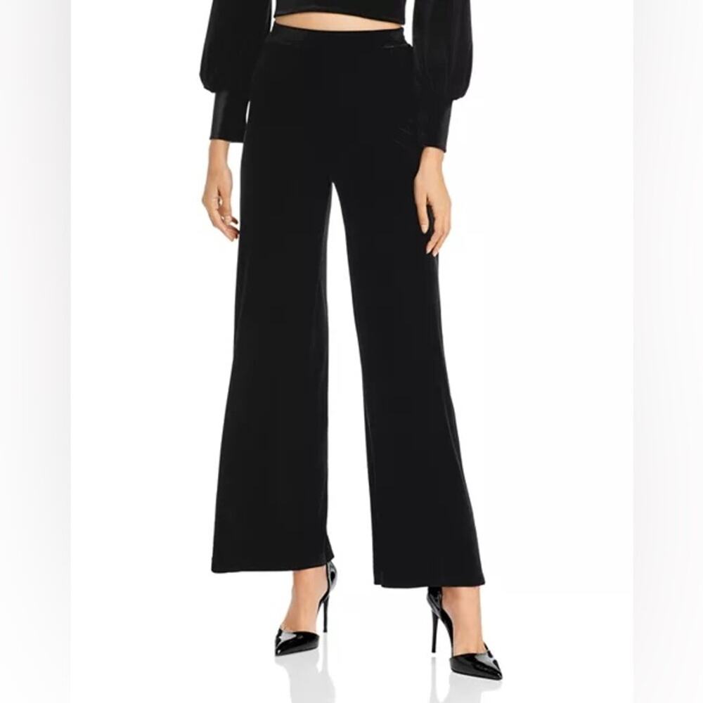 Aqua Black Wide Leg Pants High-Rise Streamlined velvet pants size S